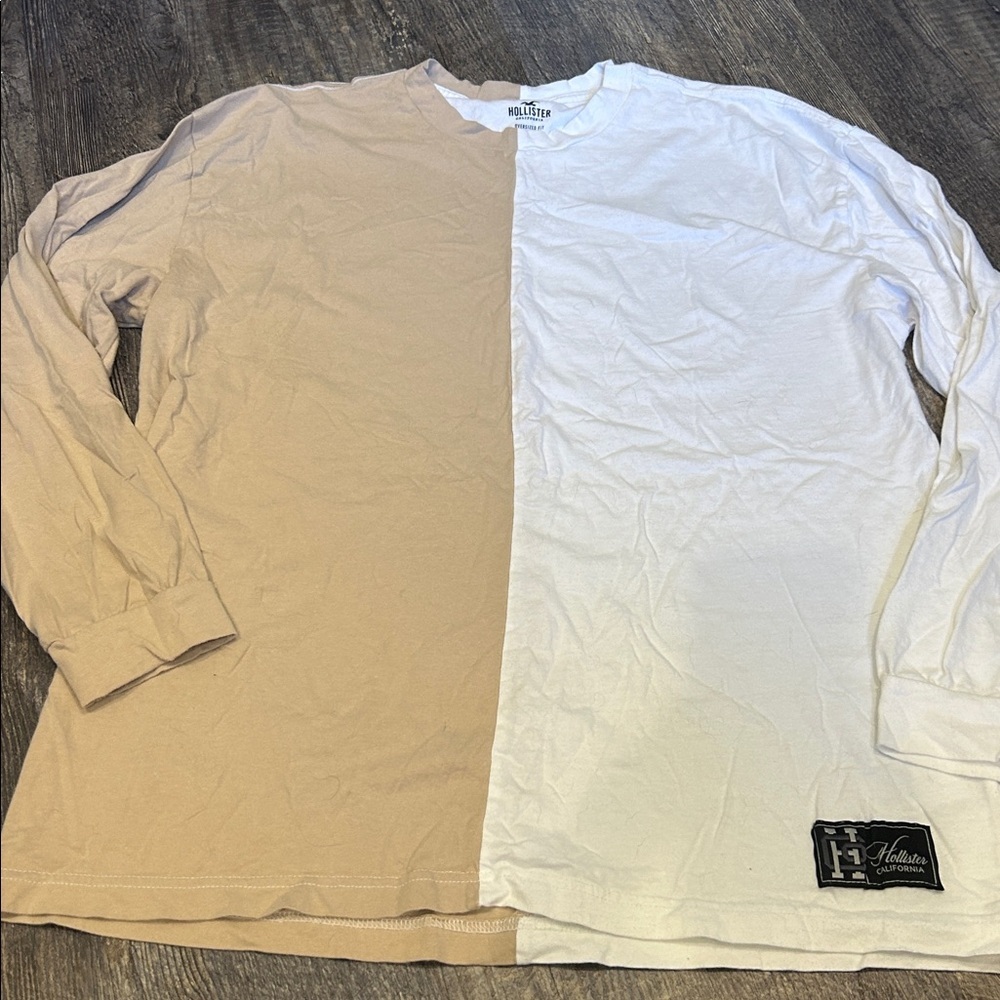 Hollister Beige and White Long Sleeve Tee Size Large